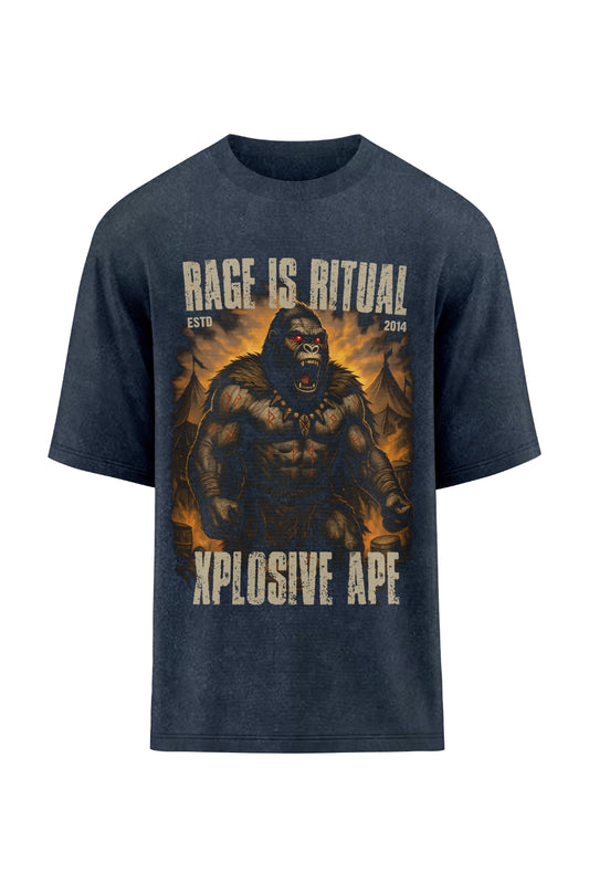 XAPE Rage Ritual Oversized Tee - Acid Wash Black Xplosive Ape