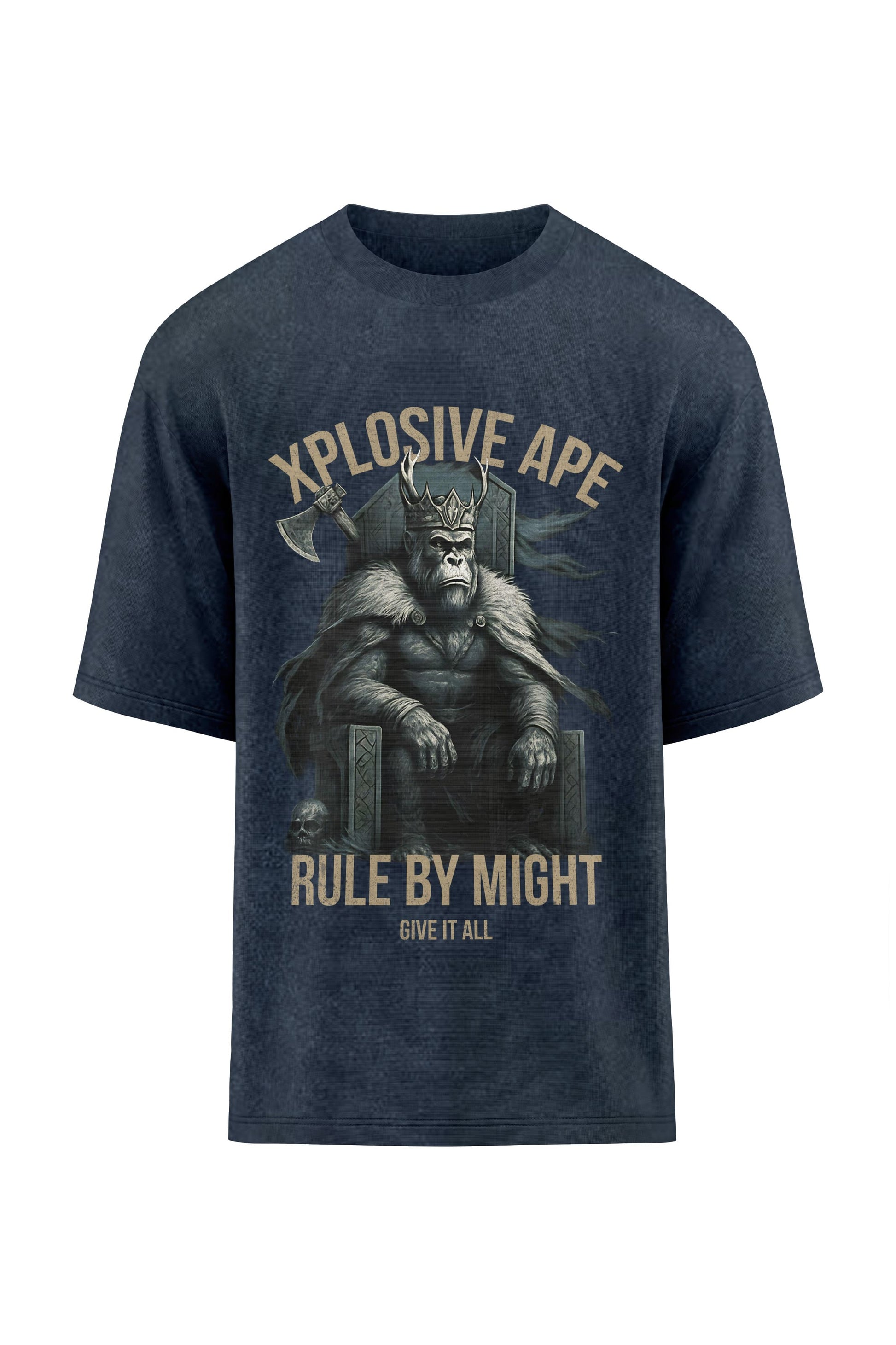 XAPE Rule By Might Oversized Tee - Acid Wash Black Xplosive Ape