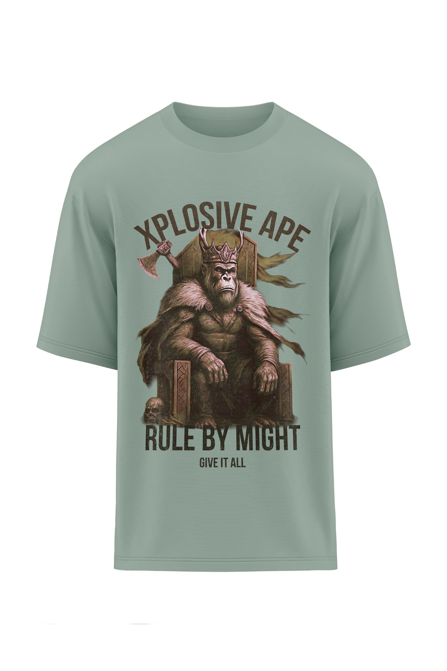 XAPE Rule By Might  Oversized Tee - Sage Xplosive Ape