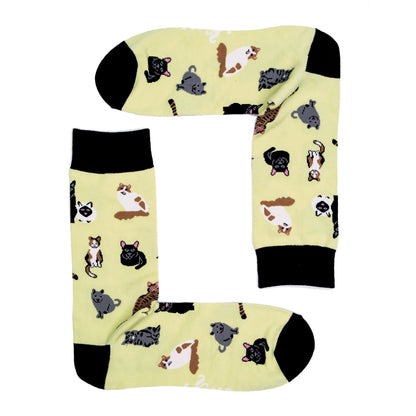 1 Pack Mens & Ladies Cat Print Crew Cotton Socks