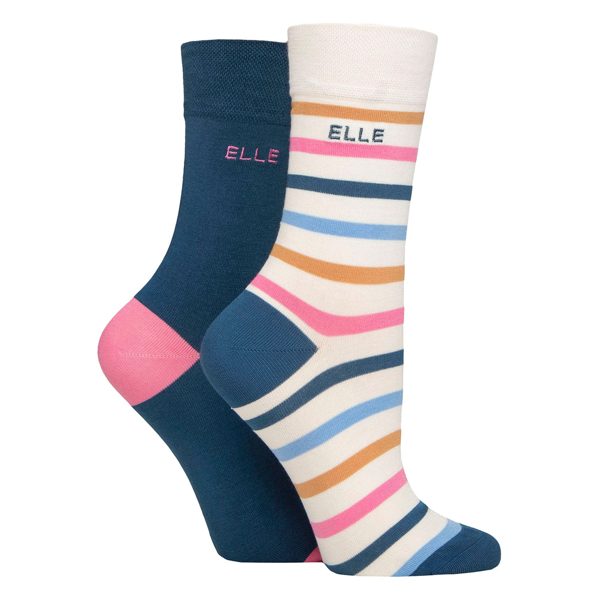 2 Pack Ladies Striped and Plain Bamboo Socks - Soft Breathable Everyday Comfort