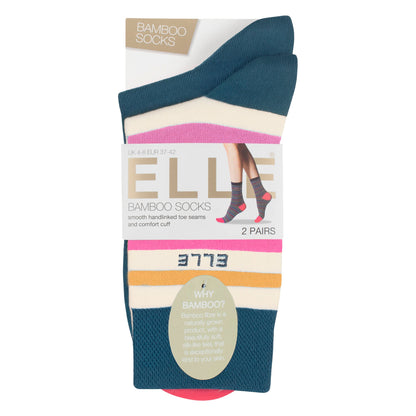 2 Pack Ladies Striped and Plain Bamboo Socks - Soft Breathable Everyday Comfort