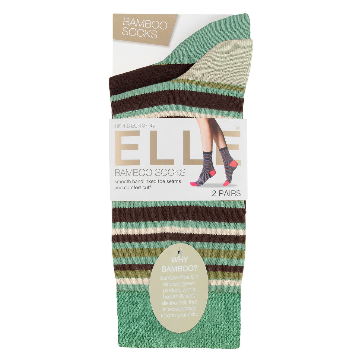 2 Pack Ladies Striped and Plain Bamboo Socks - Soft Breathable Everyday Comfort