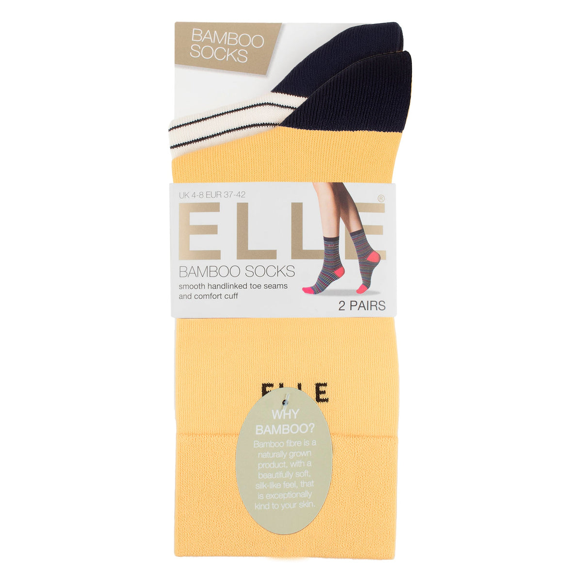 2 Pack Ladies Striped and Plain Bamboo Socks - Soft Breathable Everyday Comfort