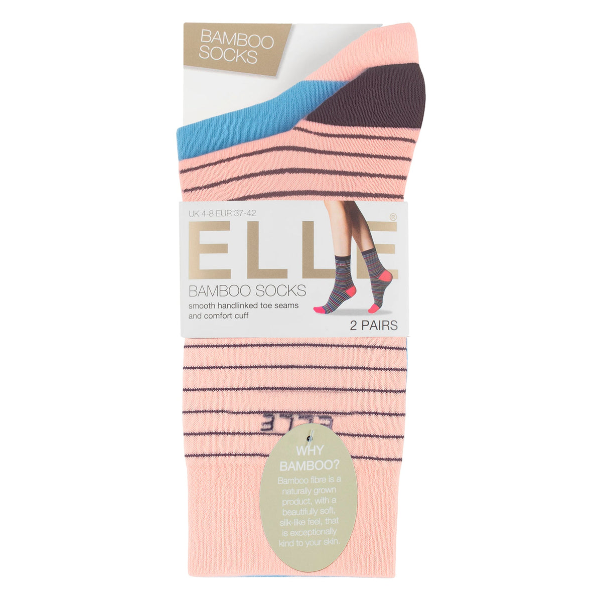 2 Pack Ladies Striped and Plain Bamboo Socks - Soft Breathable Everyday Comfort