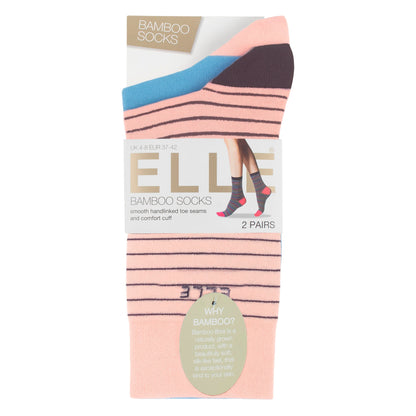2 Pack Ladies Striped and Plain Bamboo Socks - Soft Breathable Everyday Comfort