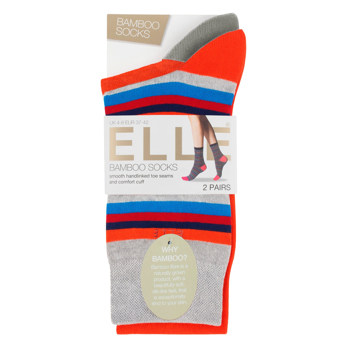 2 Pack Ladies Striped and Plain Bamboo Socks - Soft Breathable Everyday Comfort
