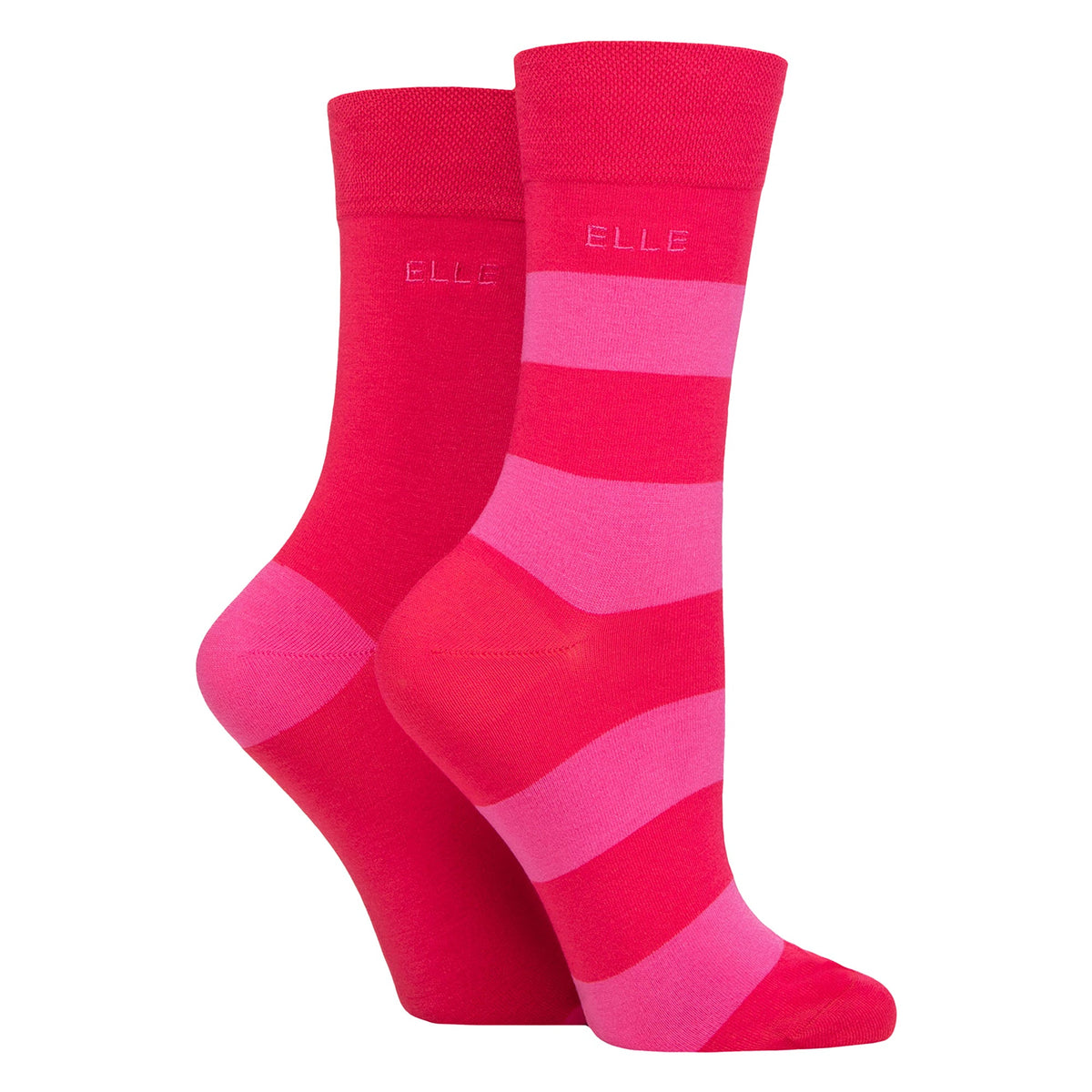 2 Pack Ladies Striped and Plain Bamboo Socks - Soft Breathable Everyday Comfort