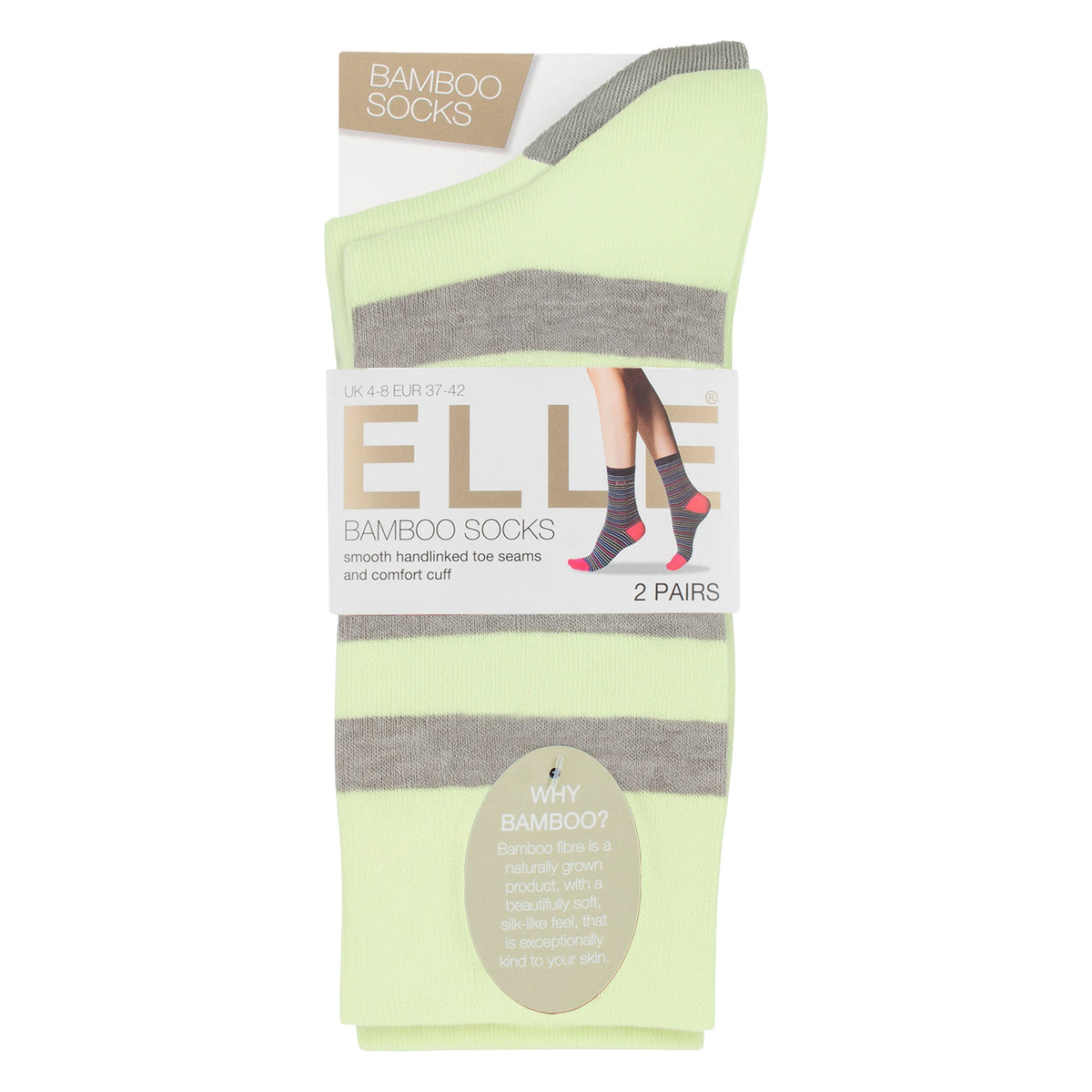 2 Pack Ladies Striped and Plain Bamboo Socks - Soft Breathable Everyday Comfort