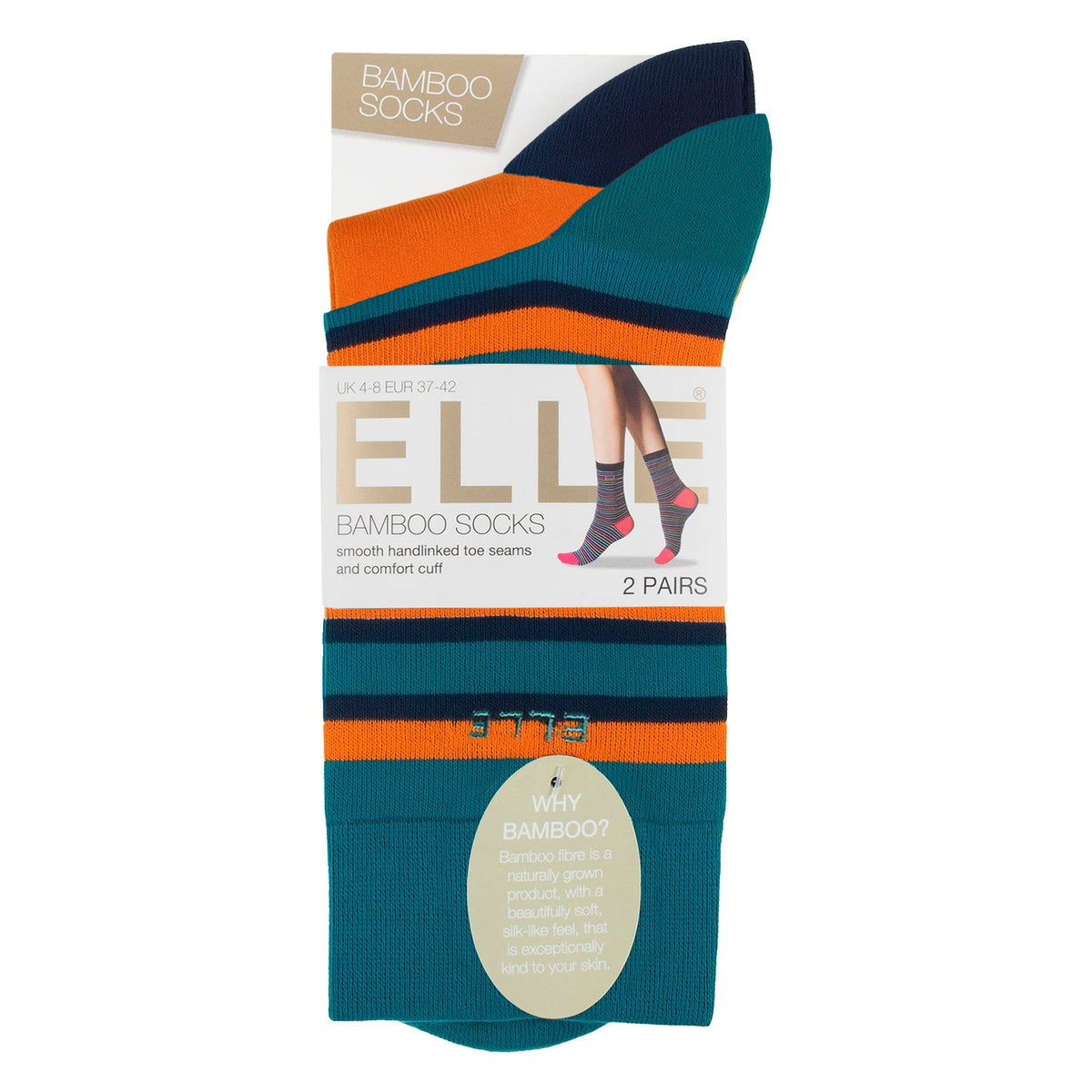 2 Pack Ladies Striped and Plain Bamboo Socks - Soft Breathable Everyday Comfort