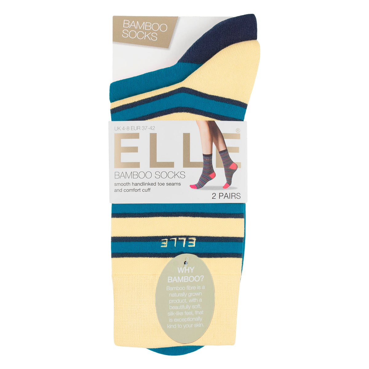 2 Pack Ladies Striped and Plain Bamboo Socks - Soft Breathable Everyday Comfort
