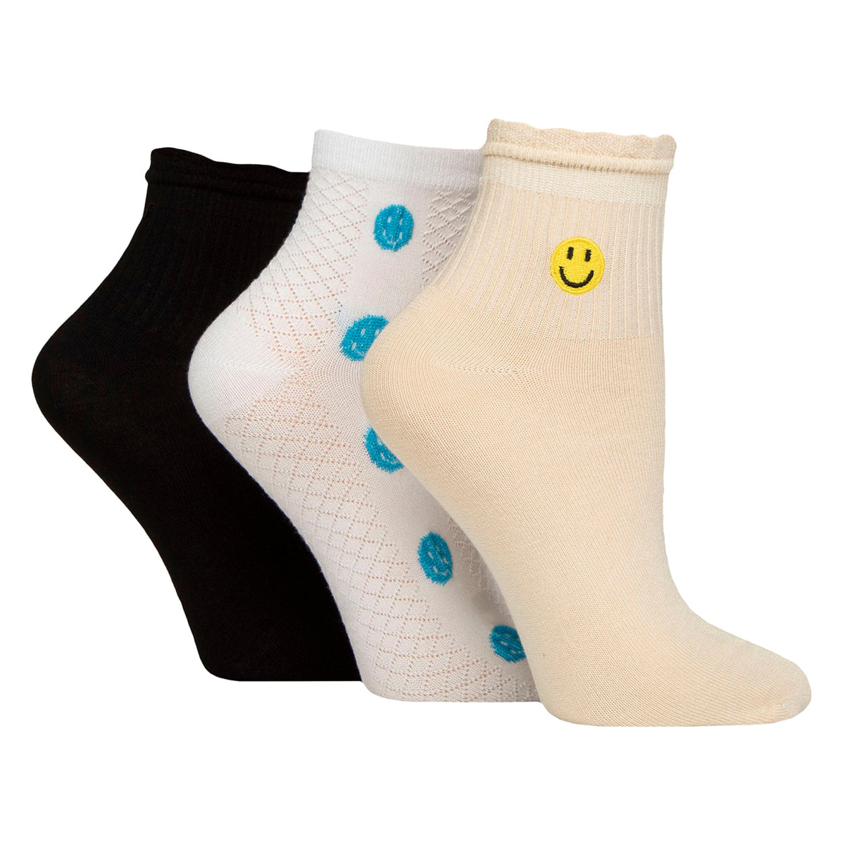 3 Pack Ladies Ribbed Anklet Socks with Frill Welt - Soft Stylish Everyday Fit