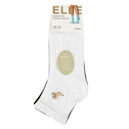 3 Pack Ladies Ribbed Anklet Socks with Frill Welt - Soft Stylish Everyday Fit
