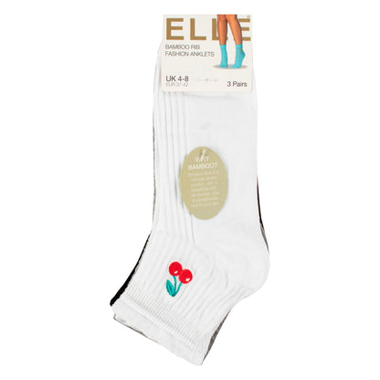 3 Pack Ladies Ribbed Anklet Socks with Frill Welt - Soft Stylish Everyday Fit