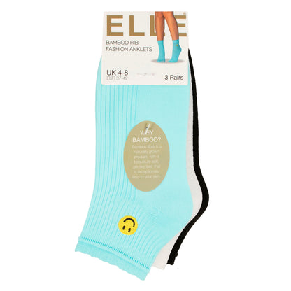 3 Pack Ladies Ribbed Anklet Socks with Frill Welt - Soft Stylish Everyday Fit