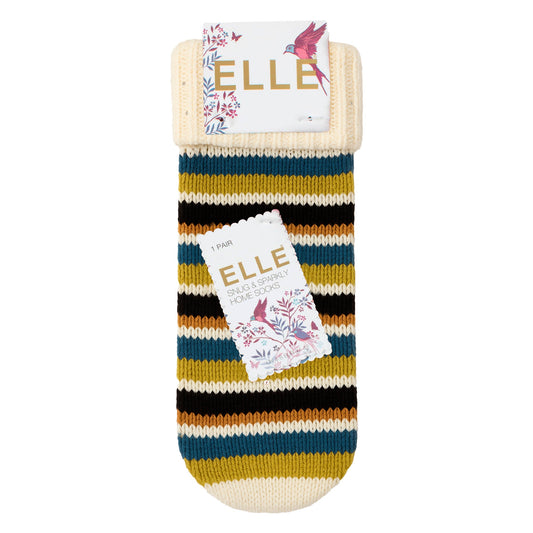 1 Pair Ladies Chunky Fair Isle Moccasin Grip Socks - Warm Winter Slipper Socks