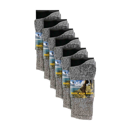Ladies 6 Pairs Wool Socks - Cushioned Hiking Socks with Reinforced Heel & Toe