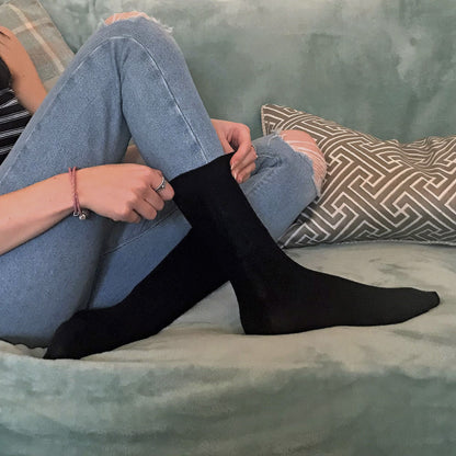 12 Pair Ladies Bamboo Non Elastic Soft Top Black Socks for Summer