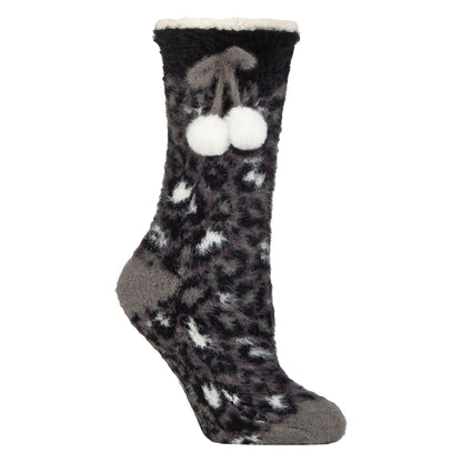 1 Pair Ladies Sherpa Lined Grip Socks - Warm Fluffy Cosy Non-Slip Comfort