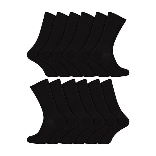 12 Pair Mens 100% Egyptian Cotton Luxury Seamless Mid Calf Black Socks