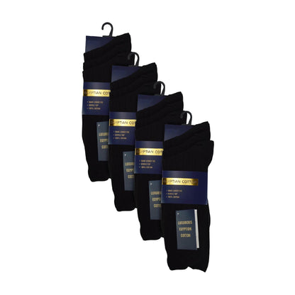 12 Pair Mens 100% Egyptian Cotton Luxury Seamless Mid Calf Black Socks