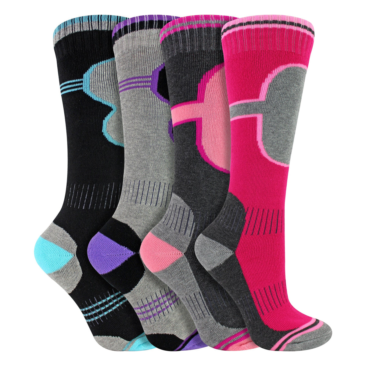 4 Pack Girls Ski Socks | Thermal Winter Cushioned Socks for Kids