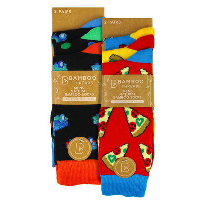6 Pack Mens Bamboo Design Socks - Soft Breathable Everyday Patterned Fit