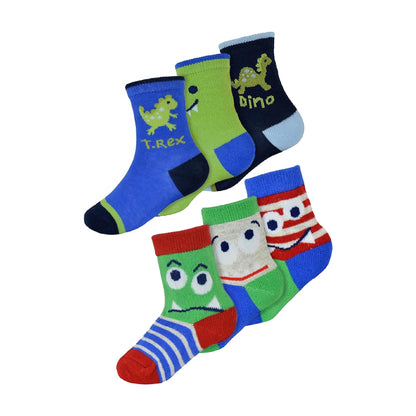 6 Pack Baby Boys Monsters Dinosaur Design Pattern Socks