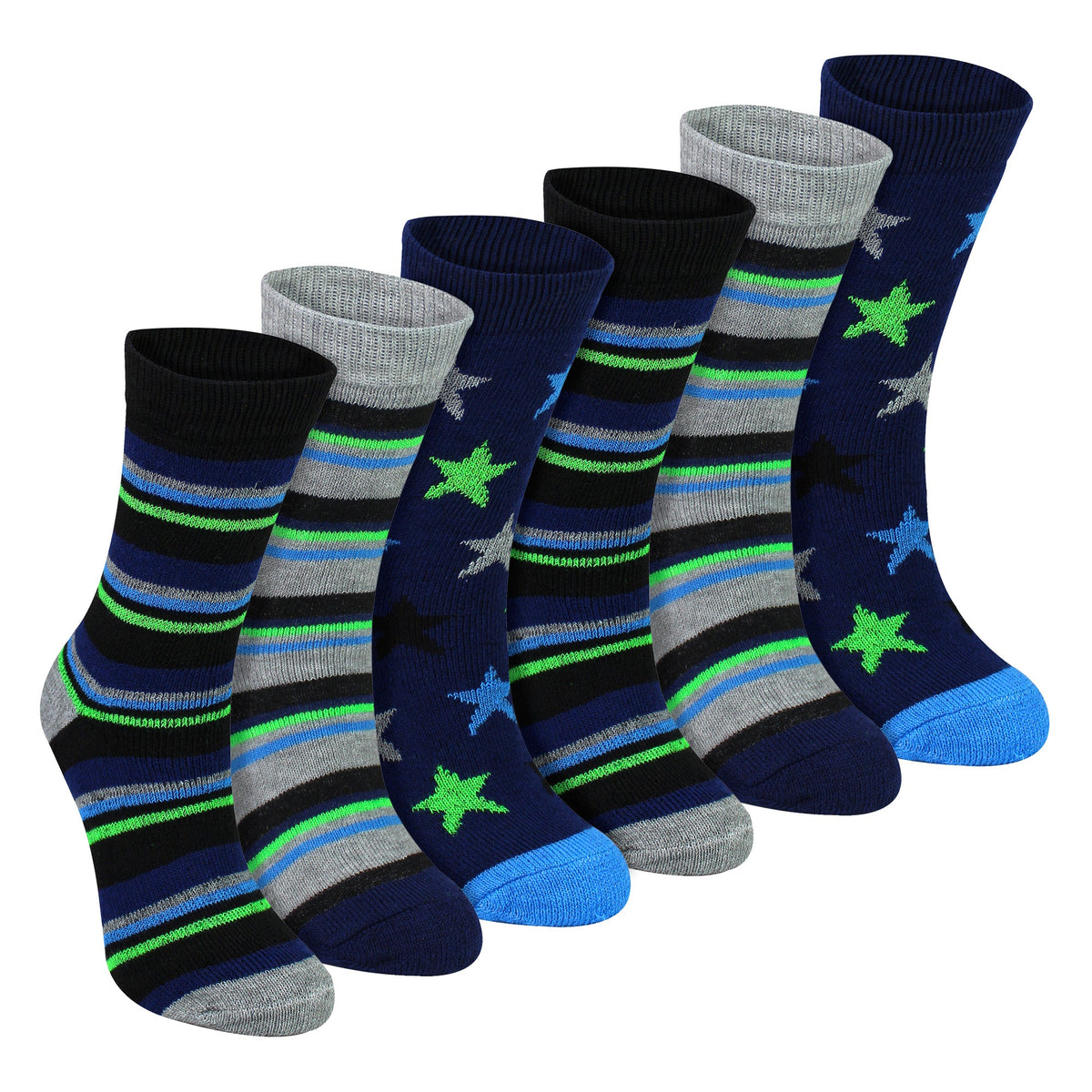 6 Pairs Boys Warm Bed Socks | Stripes & Stars Patterned Breathable Socks