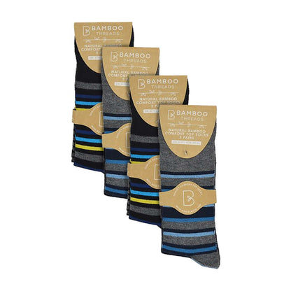 12 Pack Mens Non Elastic Striped Soft Breathable Bamboo Socks