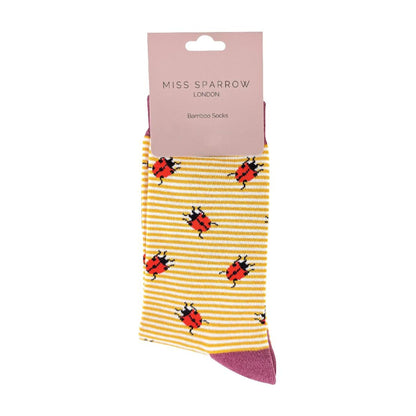 1 Pack Ladies Novelty Mustard Ladybird Bamboo Socks