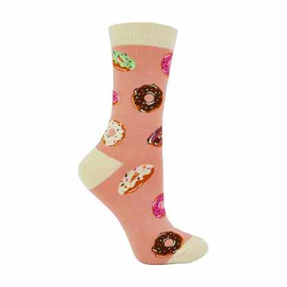 1 Pack Ladies Novelty Dusky Pink Doughnut Bamboo Socks