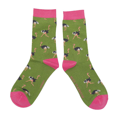 1 Pack Ladies Novelty Green Ostrich Bamboo Socks