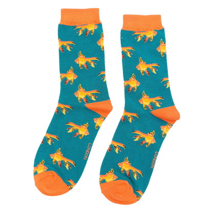 1 Pack Ladies Novelty Teal Goldfish Bamboo Socks