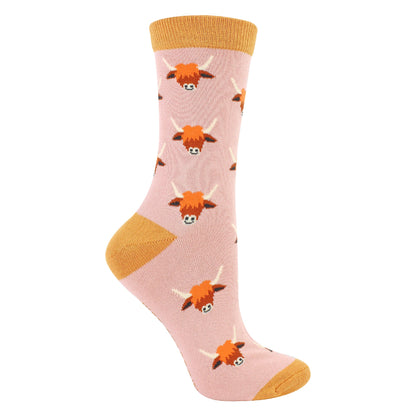 Ladies Highland Cow Socks | Womens Novelty Bamboo Gift Socks For Cow Lovers