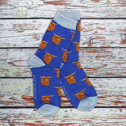 Ladies Highland Cow Socks | Womens Novelty Bamboo Gift Socks For Cow Lovers