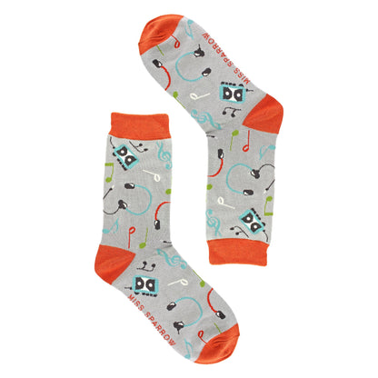 Ladies Retro Music Novelty Patterned Bamboo Socks