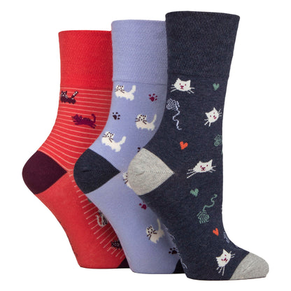 6 Pairs Ladies  NON ELASTIC Cotton Rich Wildlife Dogs Cats Patterned Socks
