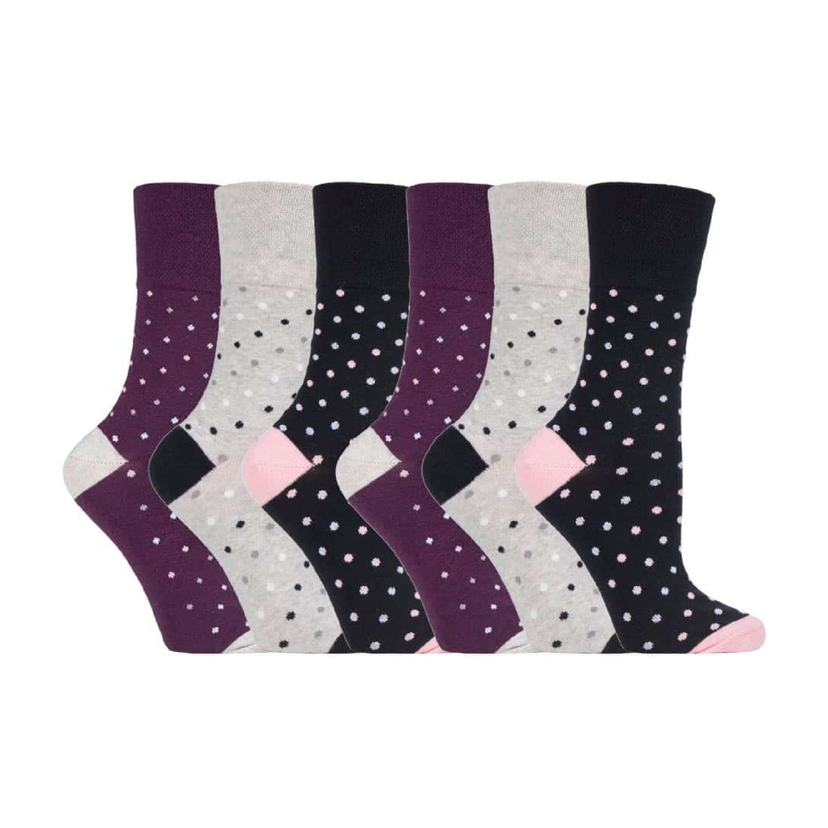 6 Pack Ladies Patterned Non Elastic Cotton Socks