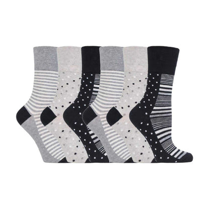 6 Pack Ladies Patterned Cotton Non Elastic Socks
