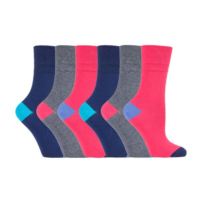 6 Pack Ladies Non Elastic Patterned Cotton Rich Socks