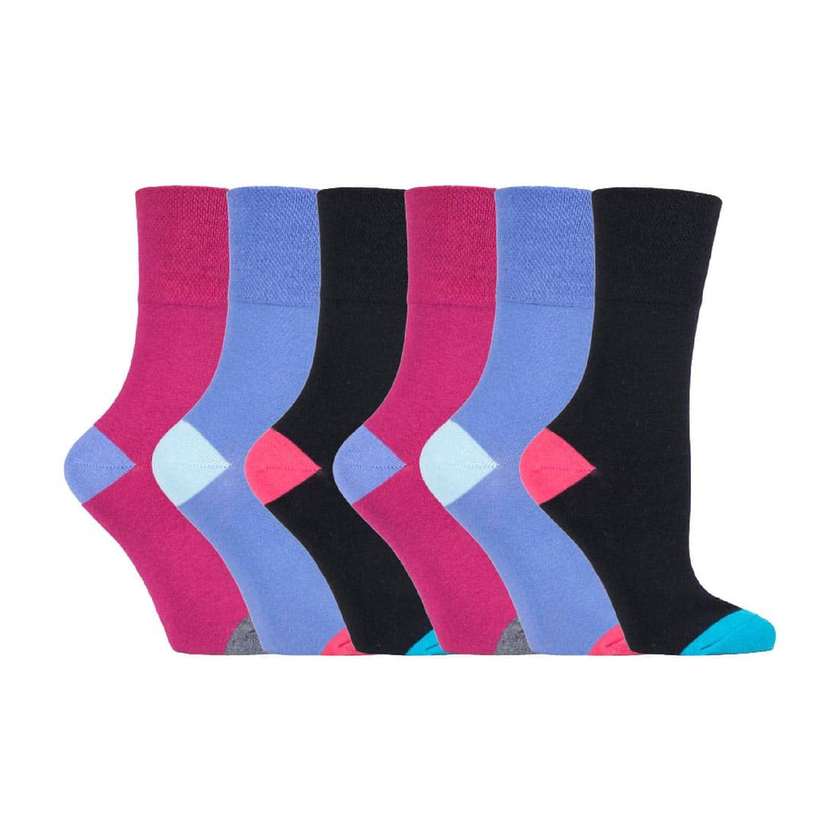 6 Pack Ladies Non Elastic Loose Top Patterned Cotton Rich Socks
