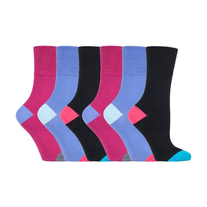 6 Pack Ladies Patterned Cotton Non Elastic Socks