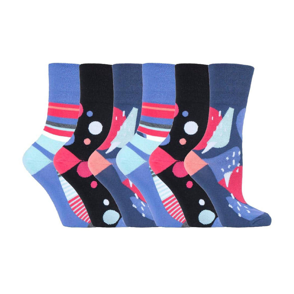 6 Pack Ladies Non Elastic Patterned Cotton Rich Socks