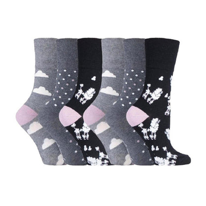 6 Pack Ladies Patterned Cotton Non Elastic Socks