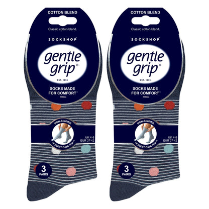 6 Pack Ladies Patterned Cotton Non Elastic Socks