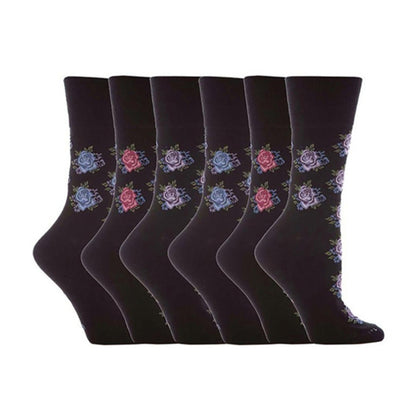 6 Pack Ladies Non Elastic Floral Patterned Cotton Socks