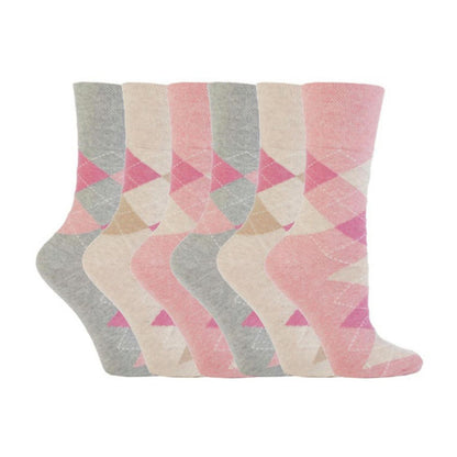 6 Pack Ladies Non Elastic Argyle Patterned Cotton Socks