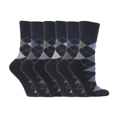 6 Pack Ladies Non Elastic Argyle Patterned Cotton Socks
