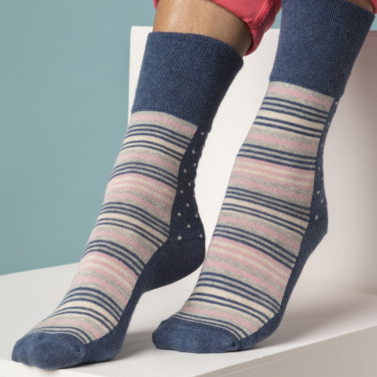 6 Pack Ladies Non Elastic Argyle Patterned Cotton Socks